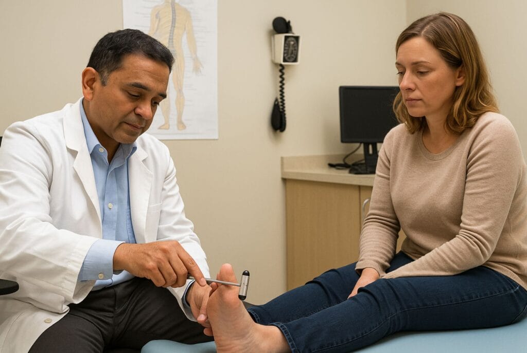 Doctor realizando examen para detección temprana de neuropatía en paciente en Neuropathy Relief Miami