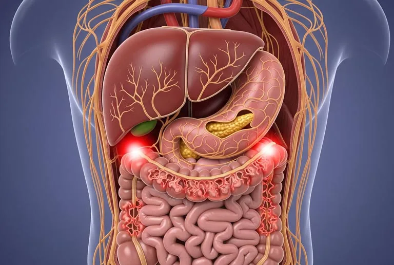 Neuropatía y problemas digestivos están relacionados, mostrando cómo el daño nervioso afecta el intestino y provoca estreñimiento, hinchazón y diarrea.