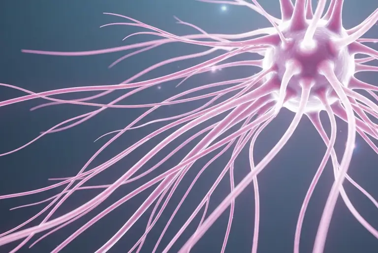 Close-up 3D illustration of a nerve cell, representing neuropathy and its impact on sleep disorders and nervous system function.