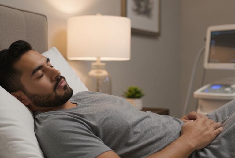 Man resting peacefully during neuropathy treatment, illustrating how the Dr. Alfonso Neuropathy Treatment Protocol in Miami helps restore sleep and relieve disturbances.