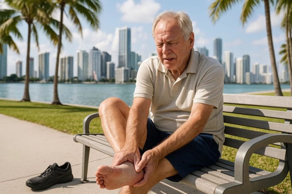 Paciente con diabetes en Miami recibiendo tratamiento temprano para la neuropatía diabética en los pies.