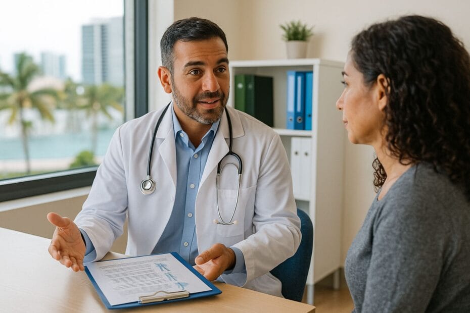Doctor en Miami atendiendo a un paciente internacional con neuropatía durante una consulta personalizada