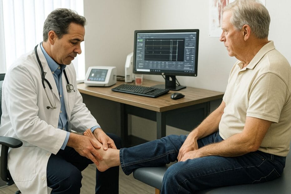 Doctor performing early neuropathy detection exam on patient at Neuropathy Relief Miami